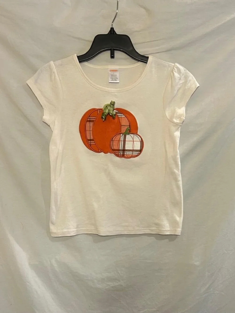 Gymboree Girls Size 7 Ivory Plaid Pumpkin Short Sleeve Top T-shirt Fall